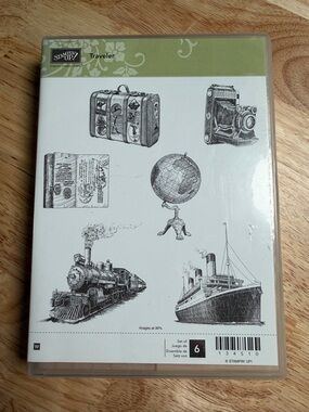 Stampin' Up! Traveler Wood-Mount Rubber Stamp Set - Vintage Travel Images - 6pc